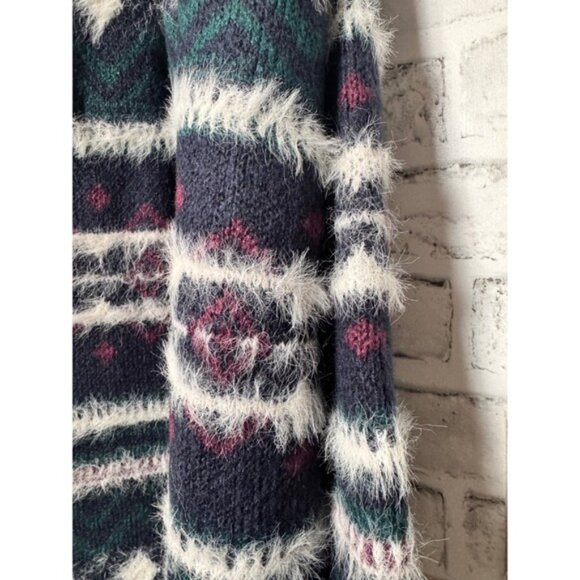 CJ Banks 1X Hooded Open Front Fuzzy Cardigan Sweater Knit Multicolor - Picture 3 of 7